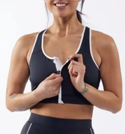 Swim Racerback Zip Compression Top - Black Novelty(Swim Racerback Zip Top Black Novelty) -Tomboyx Shop 2337250001 Swim Black Novelty Racerback Zip Top On Fig 3