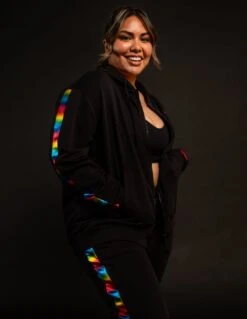 French Terry Zip Up Hoodie - Metallic Rainbow(French Terry Zip Up Hoodie Rainbow Highlight) -Tomboyx Shop MetallicRainbowHoodieOF3